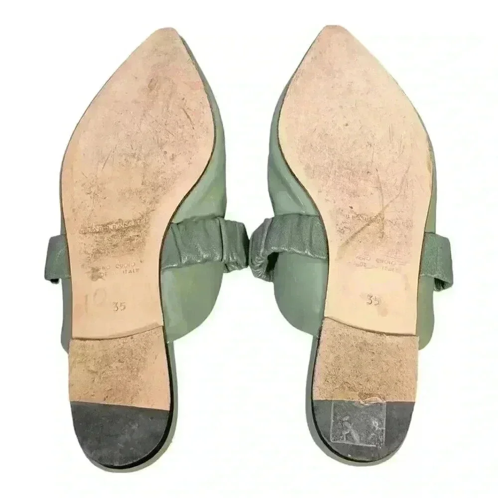 Dear Frances Slide Flats Pointed Toe Green Leather Women's 35/US 5